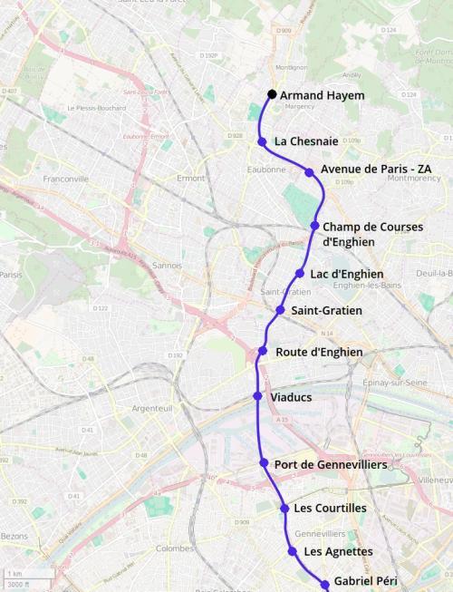 Le métro Nord dans les Hauts de Seine et le Val d'Oise. Cliquer pour agrandir.