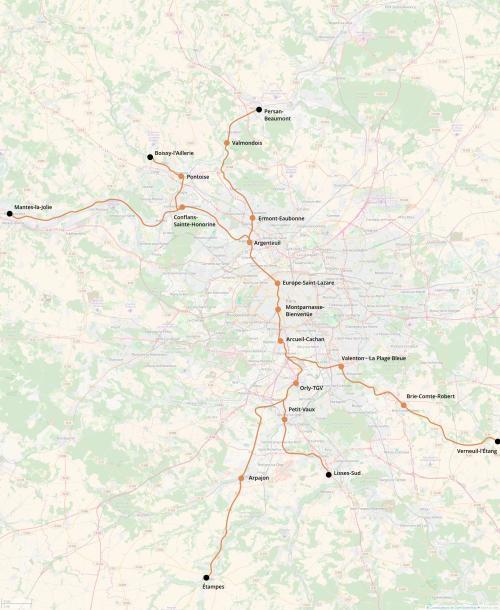 tracé complet du RER F. Cliquer pour agrandir.